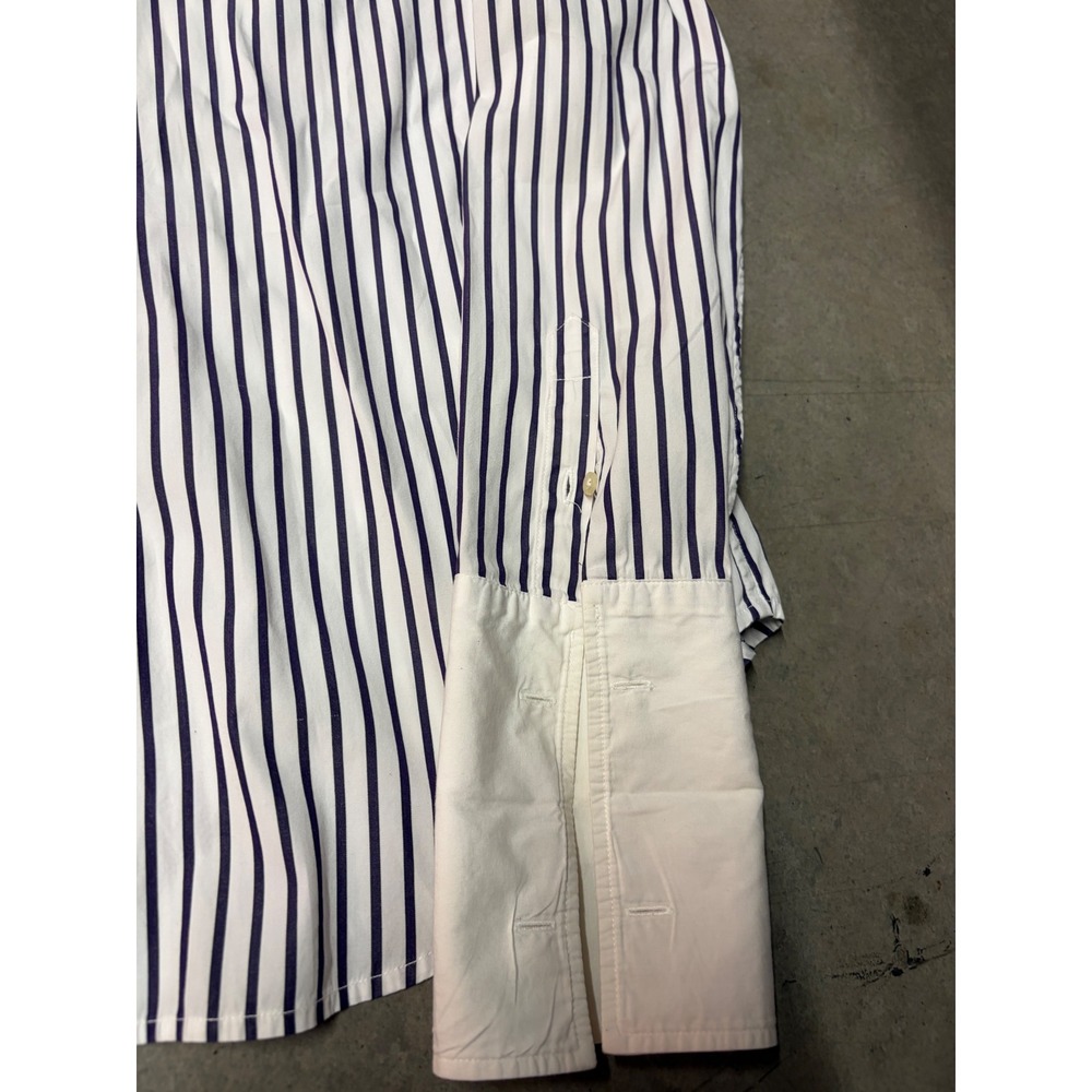 Lauren Ralph Lauren Navy White Striped Button Down Shirt Contrast Collar Cuff M - Picture 4 of 8